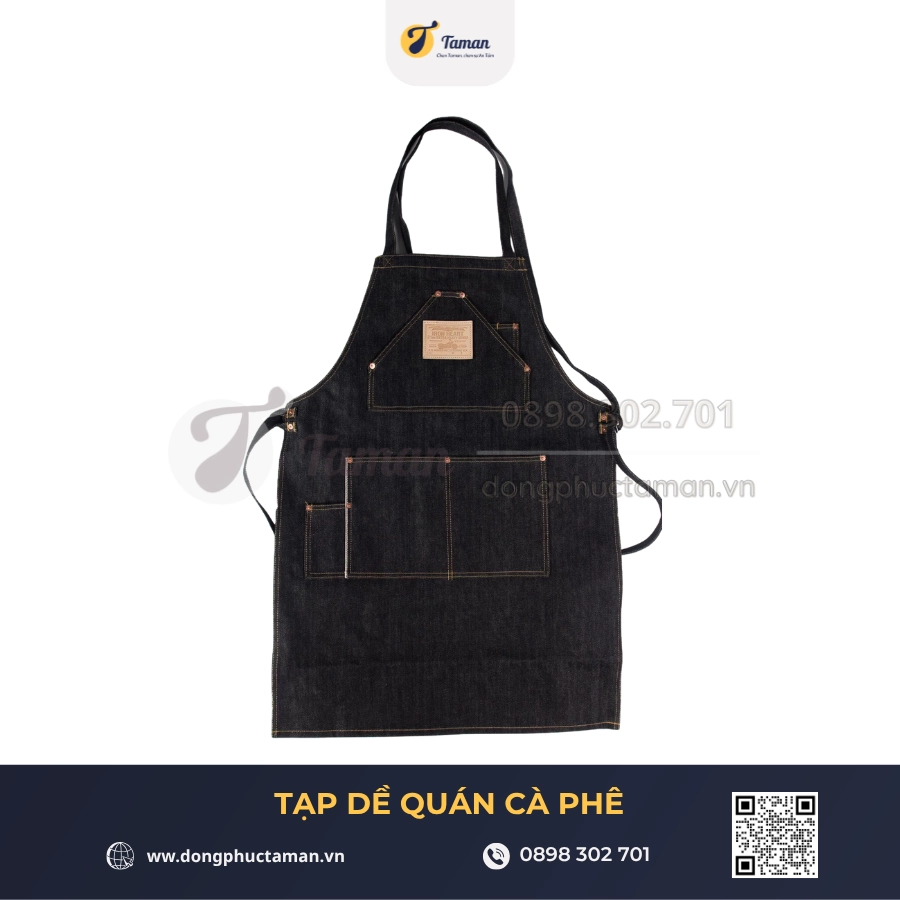 Tạp Dề Yếm Đen Phối Chỉ Nâu Quán Cafe | TAMAN