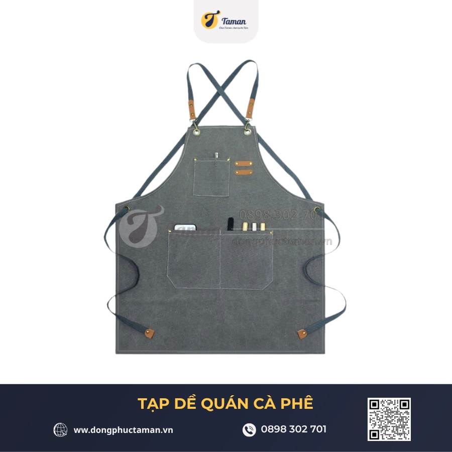 Mẫu tạp dề quán cà phê trong thư viện TAMAN – ảnh minh họa thư viện Đồng phục TAMAN