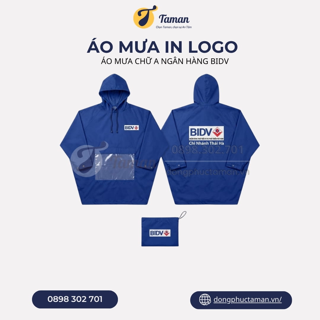 Áo Mưa Chữ A NGÂN HÀNG BIDV – Thiết Kế Đồng Bộ, Chuyên Nghiệp Cho Doanh Nghiệp 1 ao mua chu a in logo 11 1