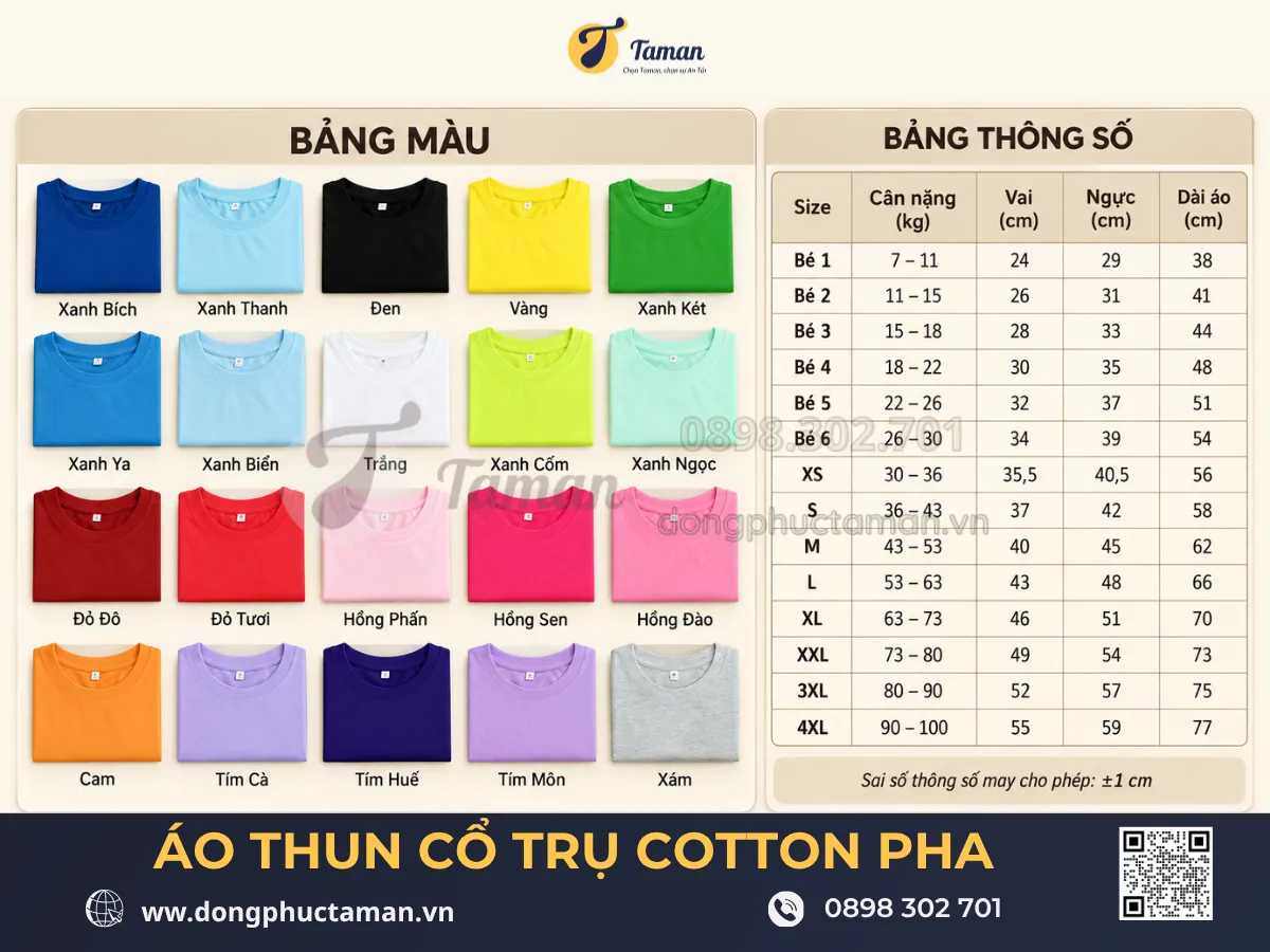 In Áo Lấy Liền HCM Theo Yêu Cầu | Đồng Phục TAMAN 6 Bảng màu Áo nhóm in lấy liền