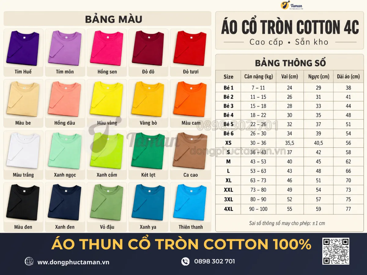 In Áo Lấy Liền HCM Theo Yêu Cầu | Đồng Phục TAMAN 5 Bảng màu Áo cổ tròn in lấy liền